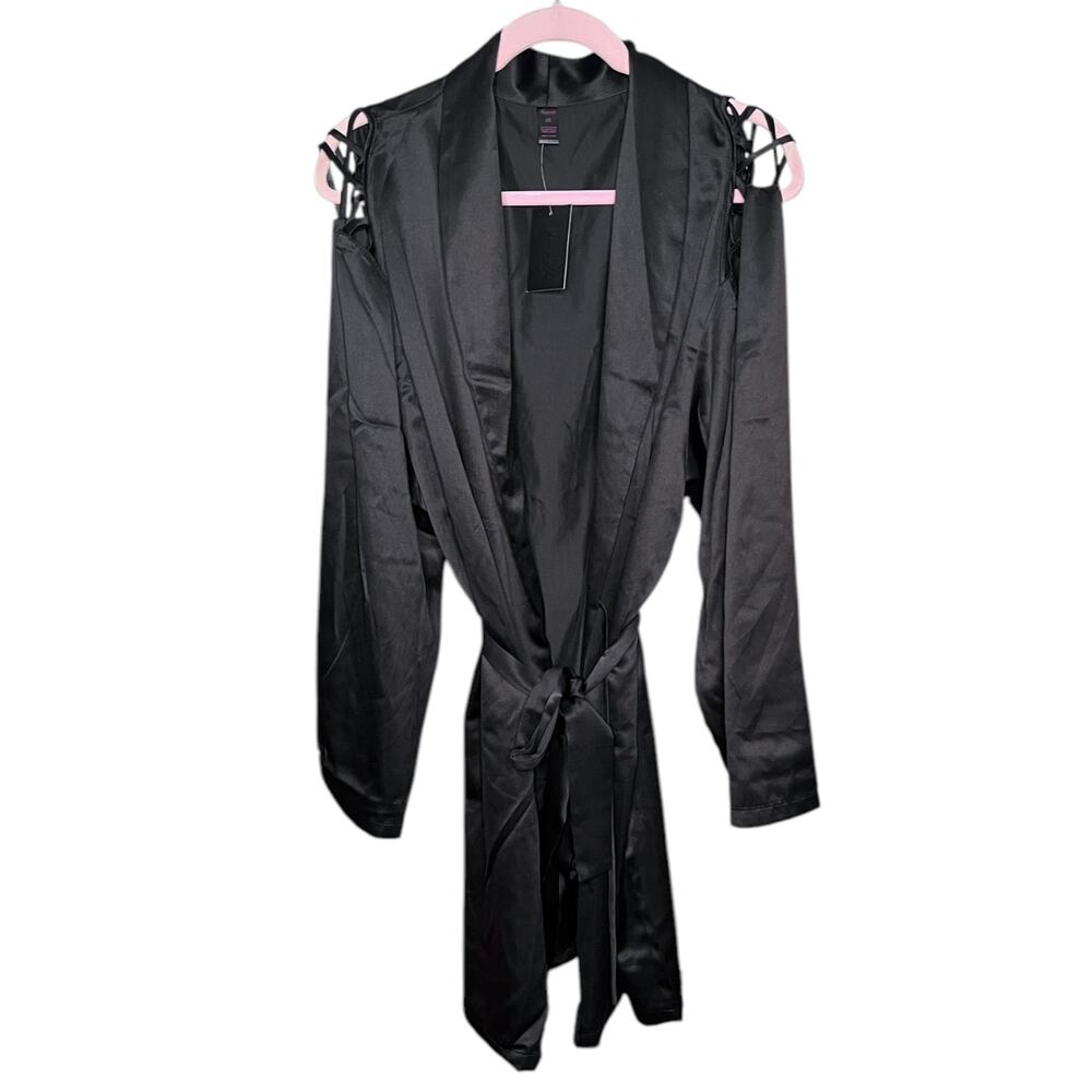 Frederick's of Hollywood Summer Lattice Lacing Robe Black Size 2X